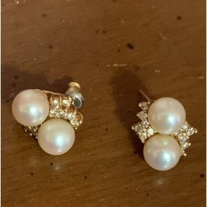14 Karat Side-by-side Cultured Pearl and Diamond Earrings